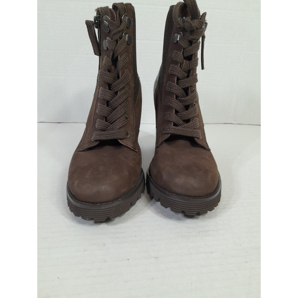 Gibson Latimer Felisa Dark Brown Cow Suede Leather Combat Heeled Boot 7 M - Picture 3 of 7